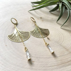 Ginkgo Leaf Herkimer Diamond Earrings
